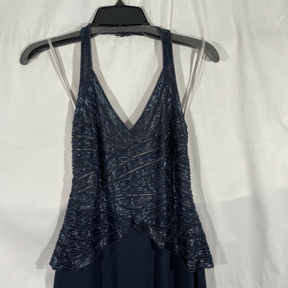 NWT‎ Adrianna Papell Beaded Halter Gown in Midnight Blue [SZ 2 ] - Picture 4 of 12